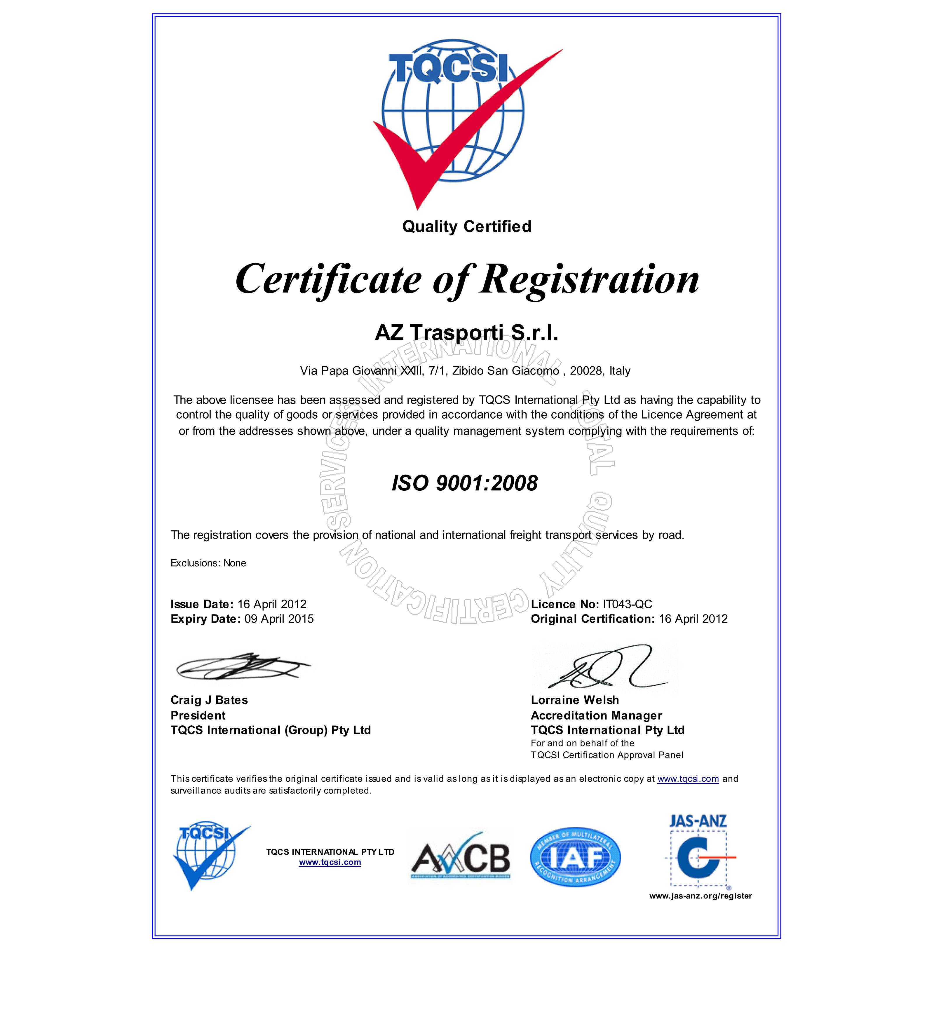 Certificato ISO 9001:2008