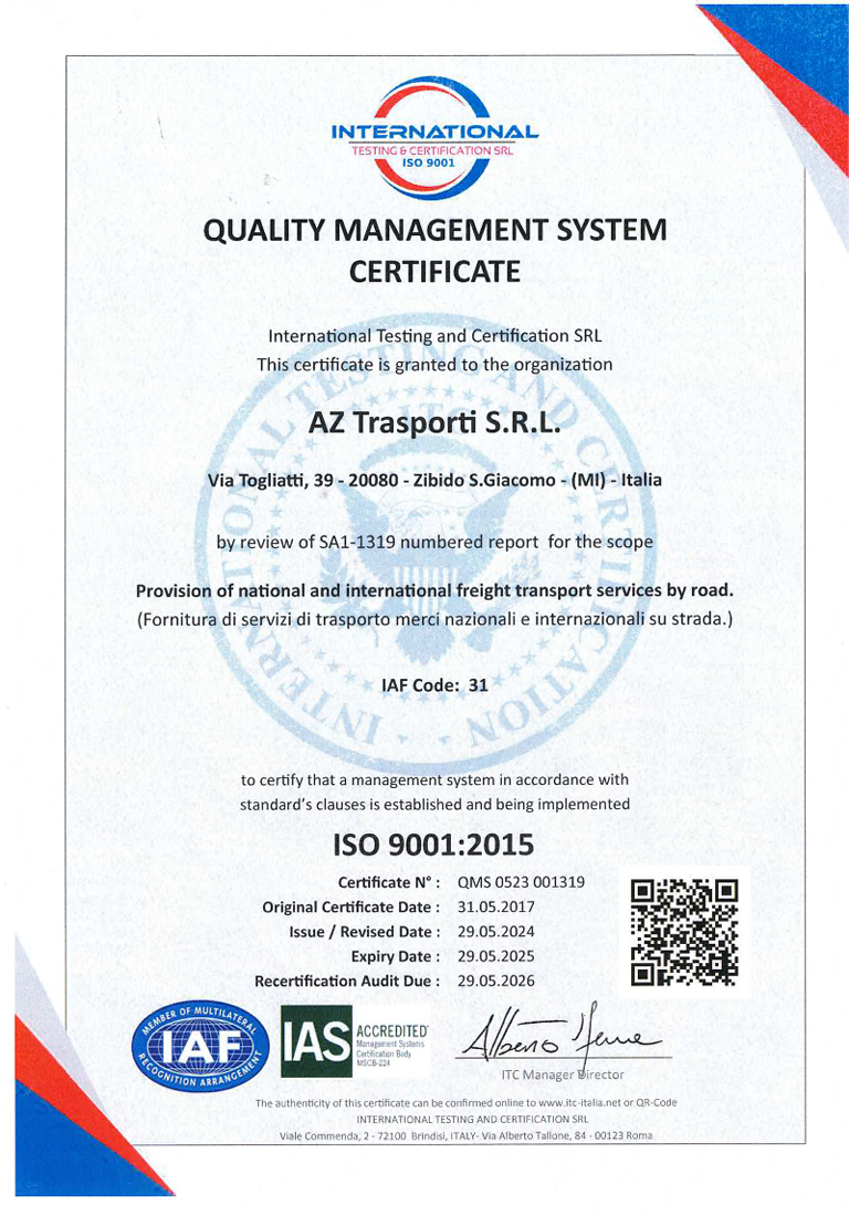Certificato ISO 9001:2008